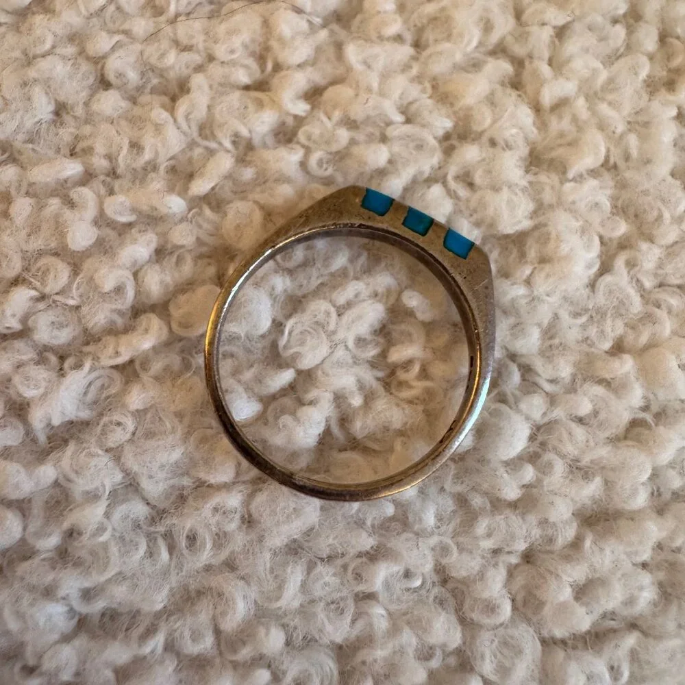 Vintage Sterling Silver with Turquoise Inlay Ring - Picture 1 of 7